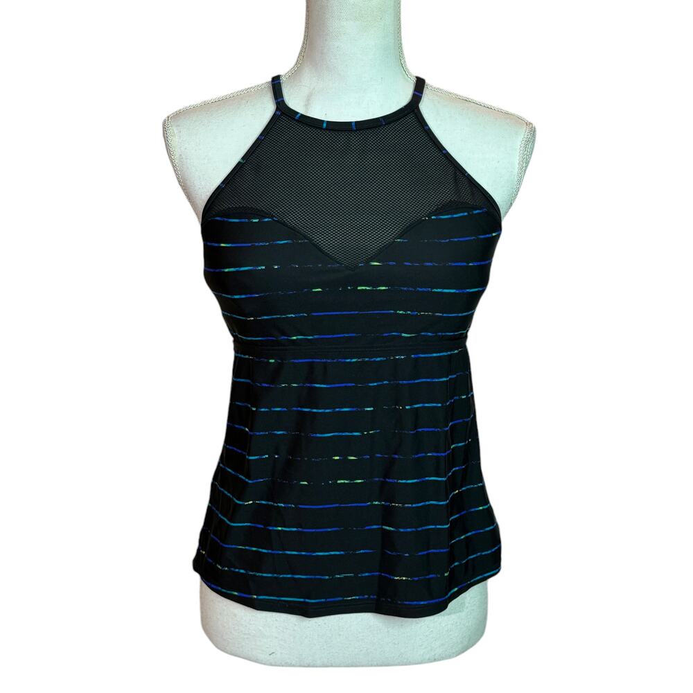 Athleta MAHINA MESH TANKINI size medium sporty black blue